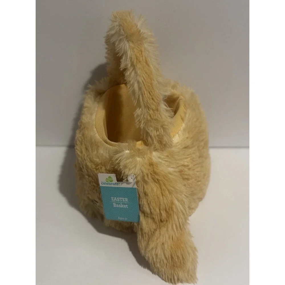 NEW Easter Basket Plush Bunny  Celebrate Rabbit Soft Handle Tan Khaki‎